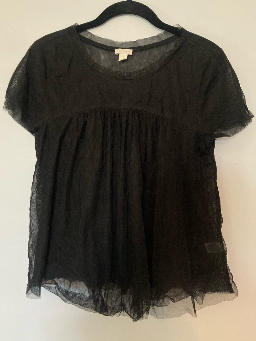 Black Sheer Babydoll Short-Sleeve Blouse Hinge sz S